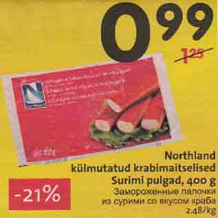 Allahindlus - Northland külmutatud krabimaitselised Surimi pulgad, 400 g