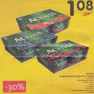 Allahindlus - Activia funktsionaalne jogurt, 4 х 120 g . ploomi . metsamarja-müsli . virsiku-müsli . kirsi . maasika . mustika