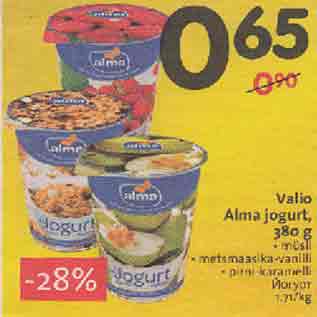 Allahindlus - Valio Alma jogurt, 380 g . müsli . metsmaasika-vanilli . pirni-karamelli