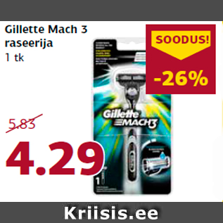 Allahindlus - Gillette Mach 3 raseerija 1 tk