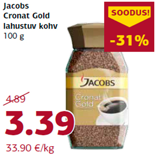 Allahindlus - Jacobs Cronat Gold lahustuv kohv 100 g