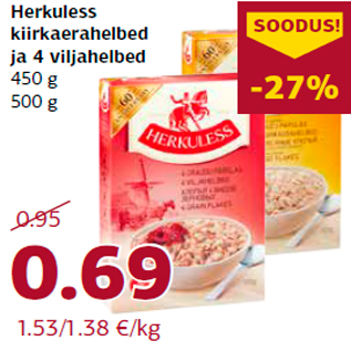 Allahindlus - Herkuless kiirkaerahelbed ja 4 viljahelbed