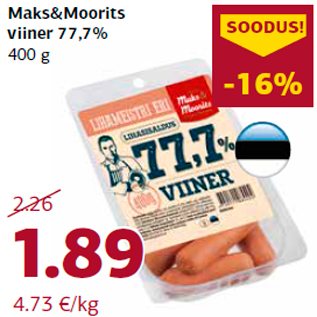 Allahindlus - Maks&Moorits viiner 77,7% 400 g