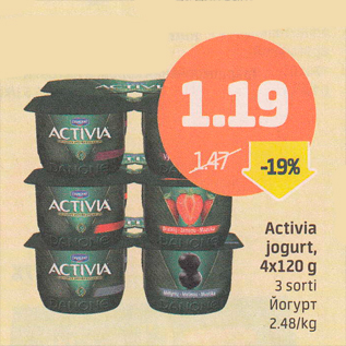 Allahindlus - Activia jogurt, 4 x 120 g; 3 sorti