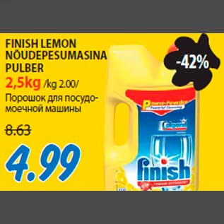 Allahindlus - FINISH LEMON NÕUDEPESUMASINA PULBER 2,5kg