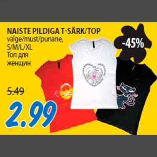 Allahindlus - NAISTE PILDIGA T-SÄRK/TOP valge/must/punane, S/M/L/XL