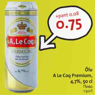 Allahindlus - Õlu A Le Coq Premium, 4,7%, 50 cl