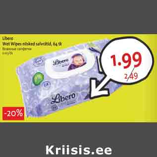 Allahindlus - Libero Wet Wipes niisked salvrätid, 64 tk