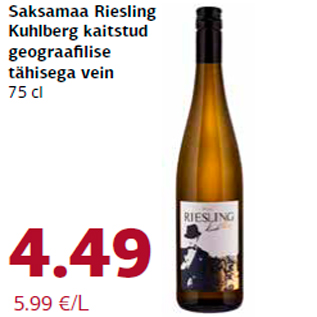 Allahindlus - Saksamaa Riesling Kuhlberg kaitstud geograafilise tähisega vein 75 cl