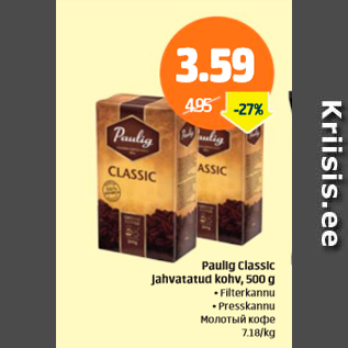 Allahindlus - Paulig Classic jahvatatud kohv, 500 g