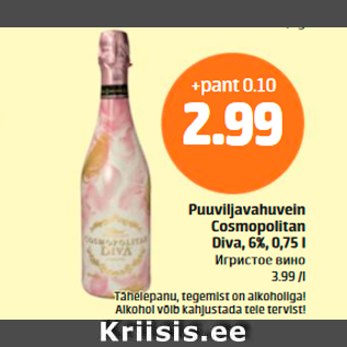 Allahindlus - Puuviljavahuvein Cosmopolitan Diva, 6%, 0,75 l