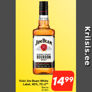 Allahindlus - Viski Jim Beam White Label, 40%, 70 cl**