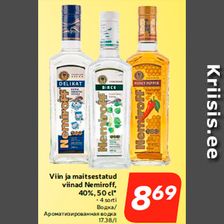 Allahindlus - Viin ja maitsestatud viinad Nemiroff, 40%, 50 cl*