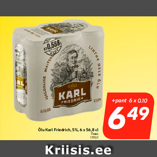 Allahindlus - Õlu Karl Friedrich, 5%, 6 x 56,8 cl