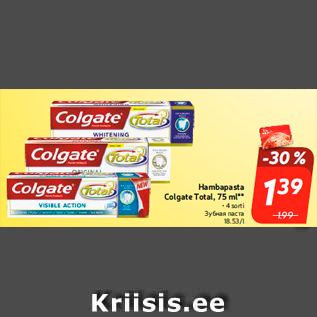 Allahindlus - Hambapasta Colgate Total, 75 ml**