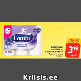 Allahindlus - Tualettpaber Lambi Deluxe, 4-kihiline, 6 rulli***