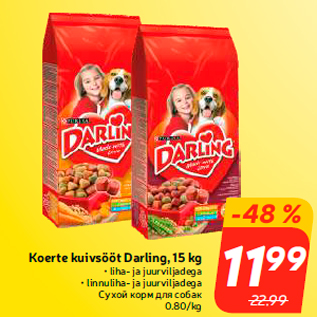 Allahindlus - Koerte kuivsööt Darling, 15 kg