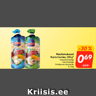 Allahindlus - Maisileivakesed Racio Cornies, 120 g*