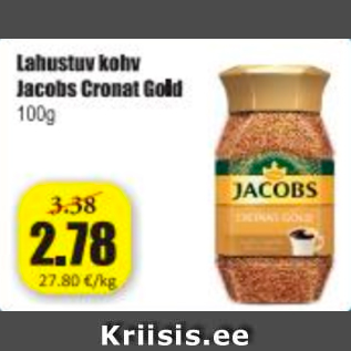 Allahindlus - Lahustuv kohv Jacobs Cronat Gold 100 g