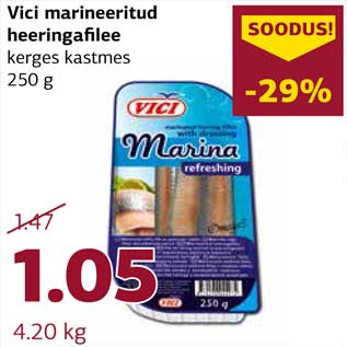 Allahindlus - Vici marineeritud heeringafilee kerges kastmes 250 g