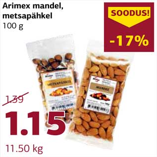 Allahindlus - Arimex mandel, metsapähkel 100 g