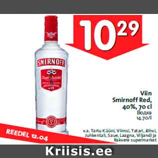 Allahindlus - Viin Smirnoff Red, 40%, 70 cl