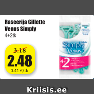 Allahindlus - Raseerija Gillette Venus Simply