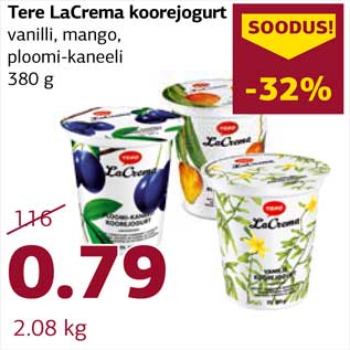 Allahindlus - Tere LaCrema koorejogurt vanilli, mango, ploomi-kaneeli 380 g