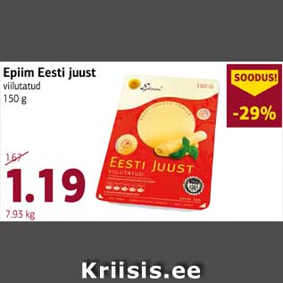 Allahindlus - Epiim Eesti juust viilutatud 150 g