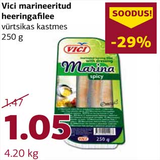 Allahindlus - Vici marineeritud heeringafilee vürtsikas kastmes 250 g