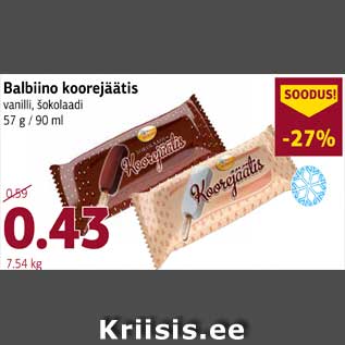 Allahindlus - Balbiino koorejäätis vanilli, šokolaadi 57 g / 90 ml