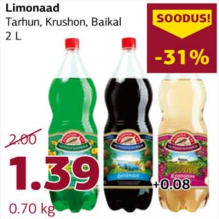 Allahindlus - Limonaad Tarhun, Krushon, Baikal 2 L