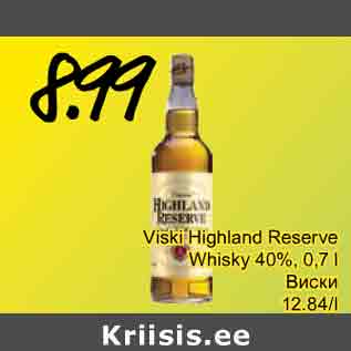 Allahindlus - Viski Highland Reserve Whisky 40%, 0,7 l