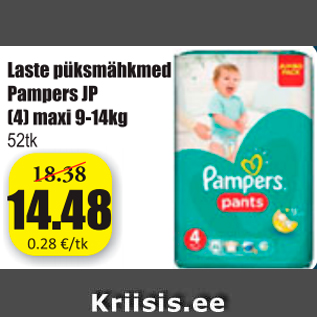 Allahindlus - Laste püksmähkmed Pampers JP (4) maxi 9-14 kg