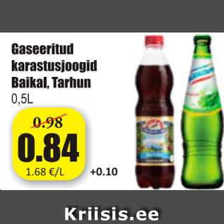 Allahindlus - Gaseeritud karastusjoogid Baikal, Tarhun 0,5 l