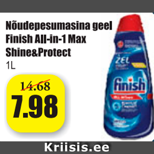 Allahindlus - Nõudepesumasina geel Finish All-in-1 Max Shine&Protect 1 L