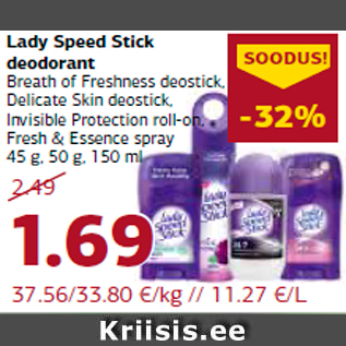 Allahindlus - Lady Speed Stick deodorant