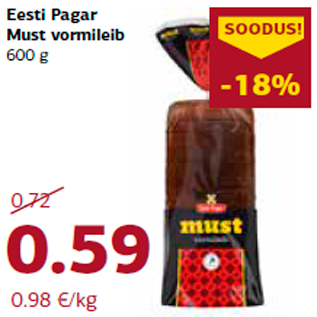 Allahindlus - Eesti Pagar Must vormileib 600 g