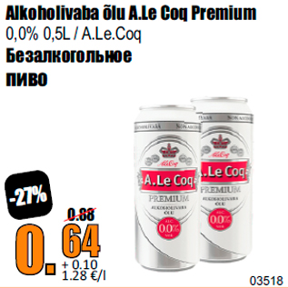 Allahindlus - Alkoholivaba õlu A.Le Coq Premium