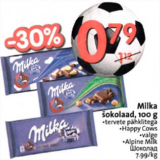 Allahindlus - Milka - šokolaad, 100 g .tervete pähklitega .Нарру Cows .valge .Alpine Milk