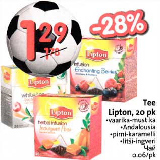 Allahindlus - Tее Lipton, 20 pk .vaarika-mustika .Andalousia . pirni-karamelli .litši-ingveri