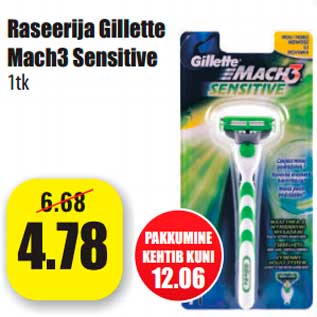 Allahindlus - Raseerija Gillette Mach3 Sensitive 1tk