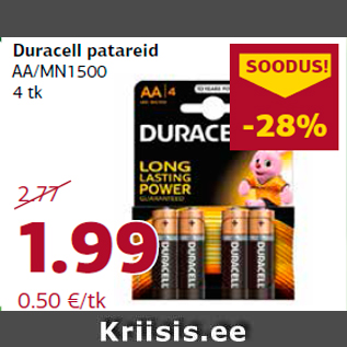 Allahindlus - Duracell patareid AA/MN1500 4 tk