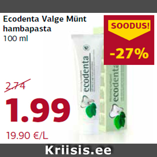 Allahindlus - Ecodenta Valge Münt hambapasta 100 ml