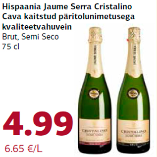 Allahindlus - Hispaania Jaume Serra Cristalino Cava kaitstud päritolunimetusega kvaliteetvahuvein