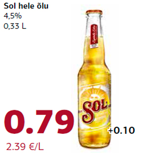 Allahindlus - Sol hele õlu 4,5% 0,33 L