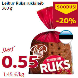 Allahindlus - Leibur Ruks rukkileib 380 g