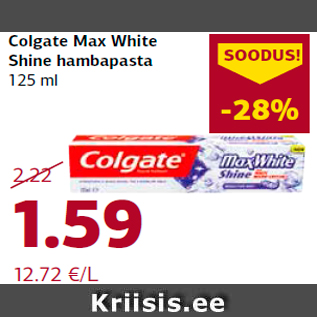 Allahindlus - Colgate Max White Shine hambapasta 125 ml