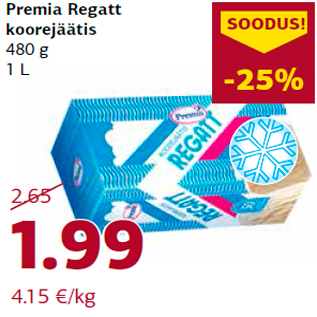 Allahindlus - Premia Regatt koorejäätis 480 g 1 L