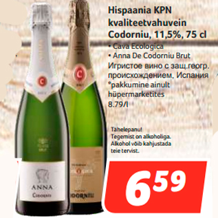 Allahindlus - Hispaania KPN kvaliteetvahuvein Codorniu